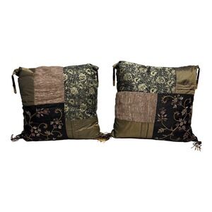 Borgata Mixed Print Embroidered Beaded Tassel Floral Pillows 14x14 Square